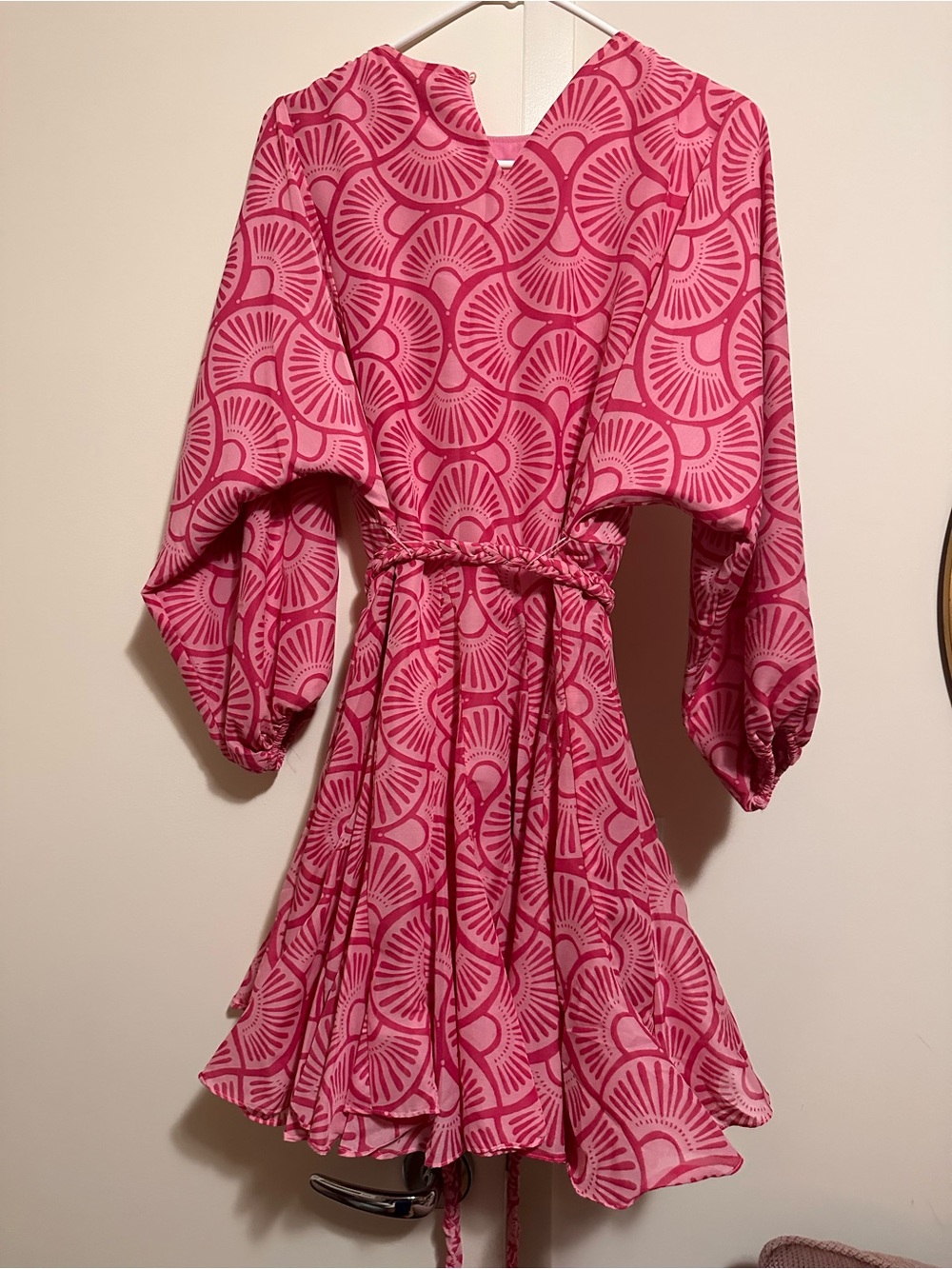 J. Marie Pink Patterned Tie-Waist Women’s Dress